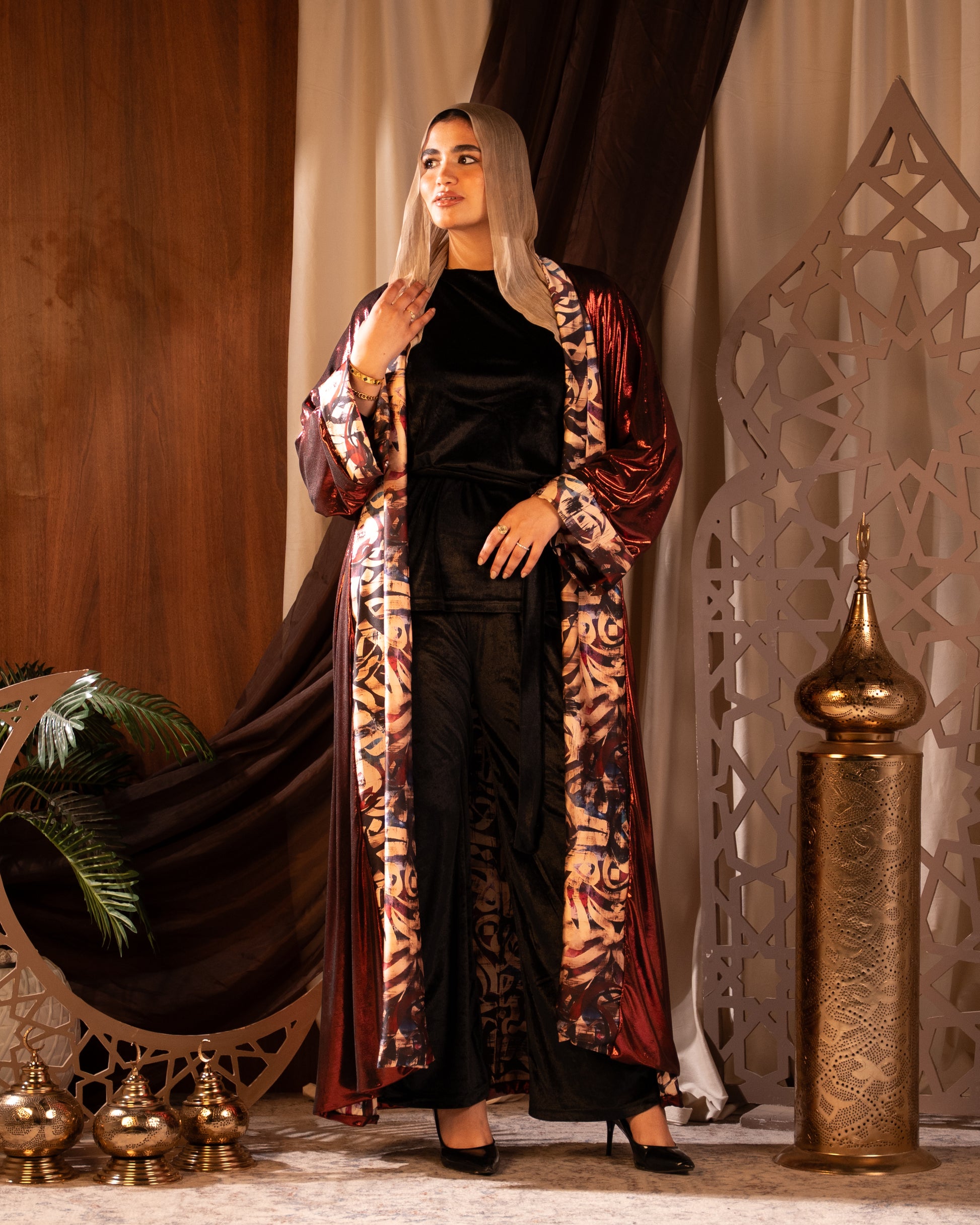 Double face metallic kaftan