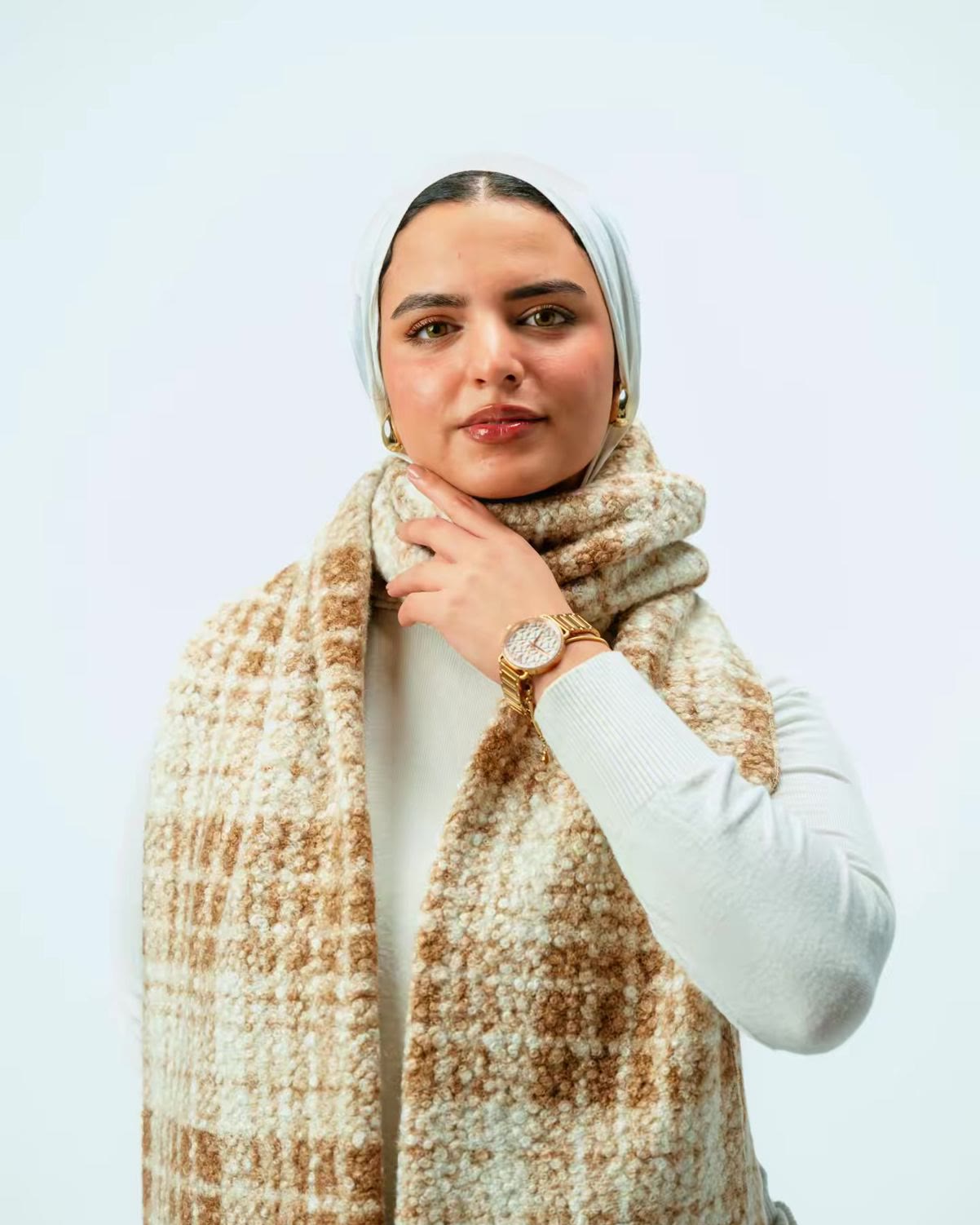 Chunky Plaid Blanket Scarf - Beige Plaid detail