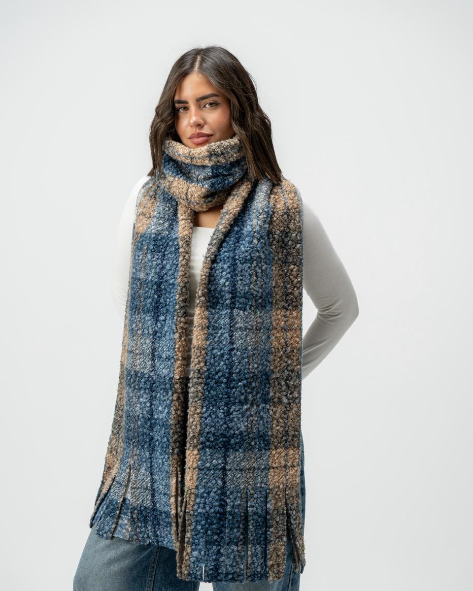 Chunky Plaid Blanket Scarf - Blue Plaid