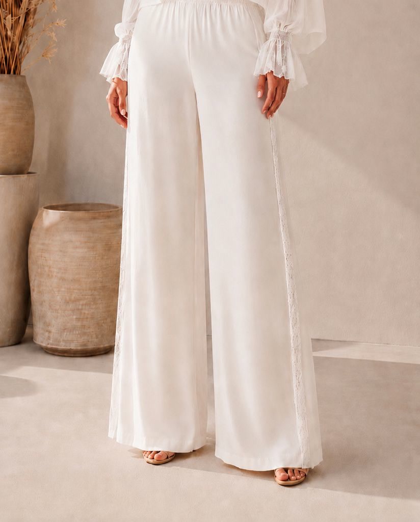 بنطلون واسع - White - pants detail