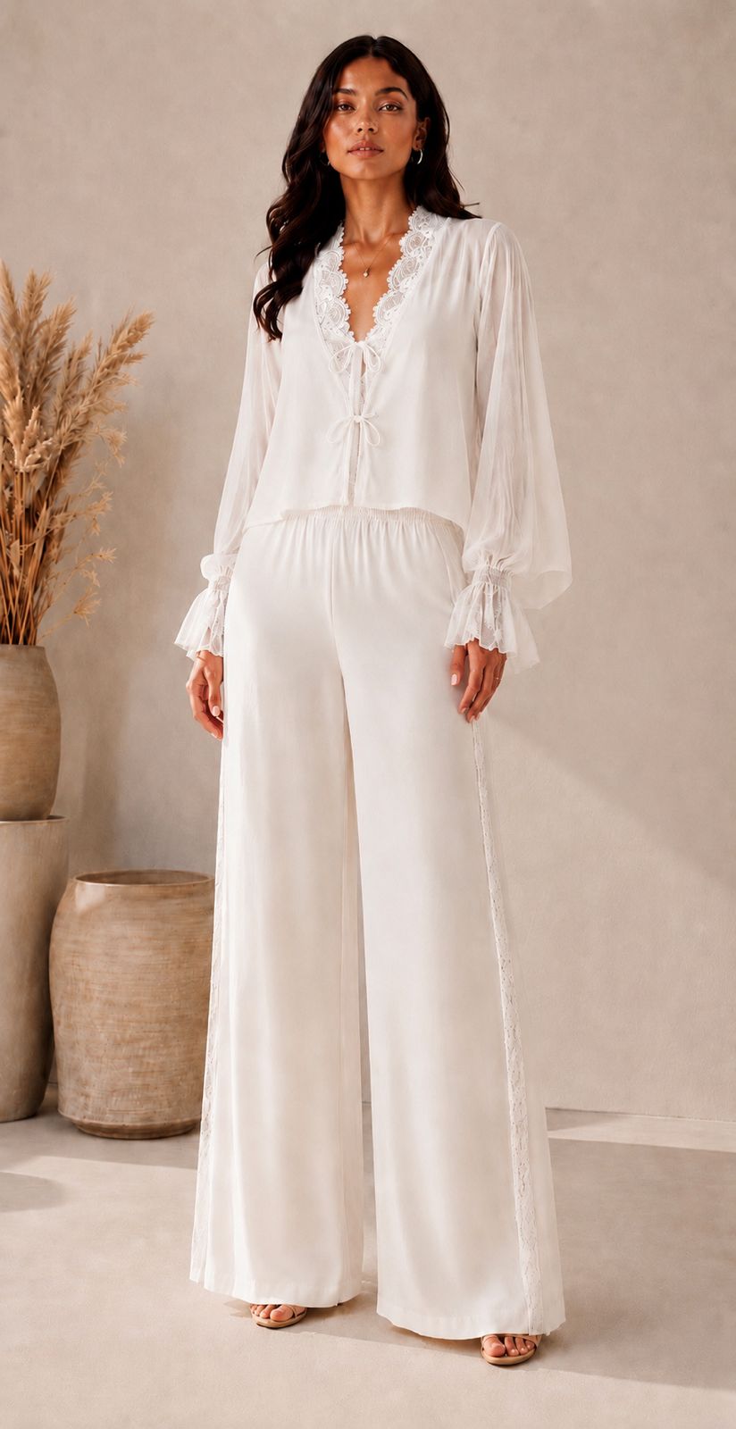 بنطلون واسع - White - full look
